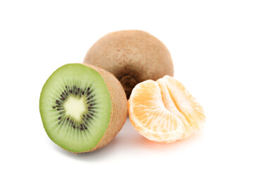 kiwi and tangerine isolated on white background