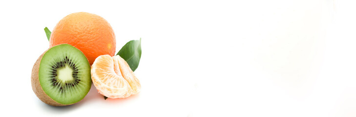 kiwi and tangerine isolated on white background