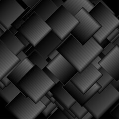 Dark grey glossy striped squares abstract background. Geometric vector design
