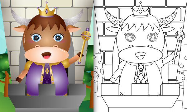 coloring book for kids with a cute king buffalo character illustration