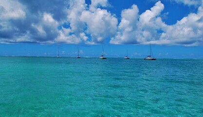 catamarans in the Indian Ocean near the island of Mauritius