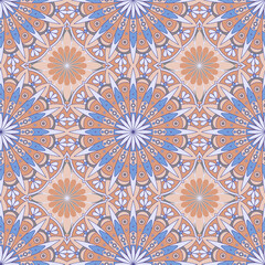Ethnic tight vector pattern. Brown and blue flower mandalas, Ethnic draw