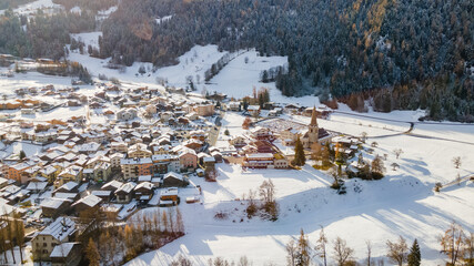 Snow-capped village of the Châble, Switzerland. 