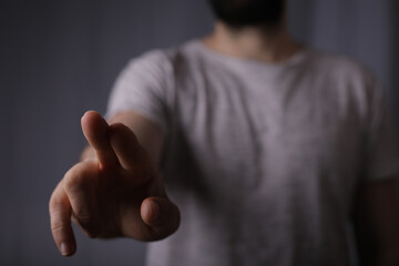 man finger pointing touch pressing