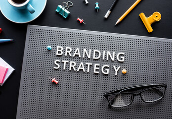 Branding strategy text on modern desk