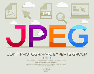 Fototapeta premium JPEG mean (Joint Photographic Experts Group) Computer and Internet acronyms ,letters and icons ,Vector illustration. 