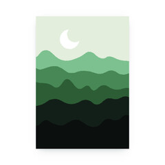 Abstract minimalist mountain poster. Boho landscape art print, nature wall decor contemporary aesthetic style. Vector illustration