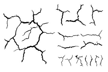 details many lines of crack ground for abstract background on white background
