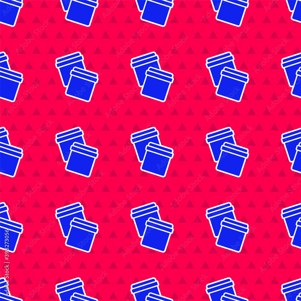 Poster blue plastic bag with ziplock icon isolated seamless pattern on red background. vector.