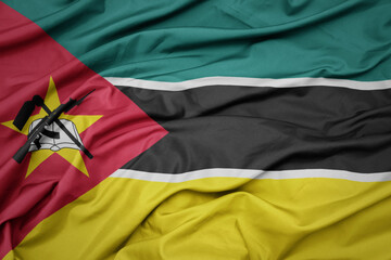 waving colorful national flag of mozambique.