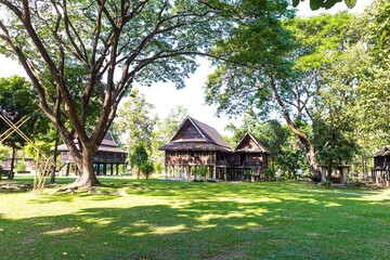 Traditional Thai style wooden house in the nature, ancient Thai house museum in Norhtern Thailand