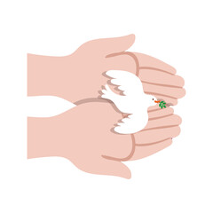 hands lifting dove bird flying peace icon