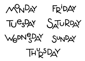 Days of week list isolated on white. Hand drawn modern lettering