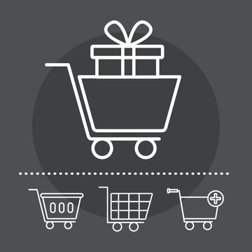 bundle of four shopping carts line style icons in gray background