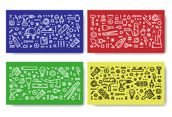 Construction icons vector banner. Building doodle icons