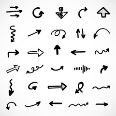 Vector set of hand-drawn arrows, elements for presentation
