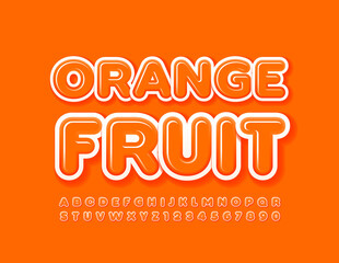 Vector bright logo Orange Fruit. Glossy orange Font. Creative Alphabet Letters and Numbers set