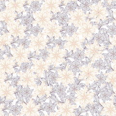 Exquisite floral print, seamless pattern with contour flowers in French style. Elegant vector background for fabric.