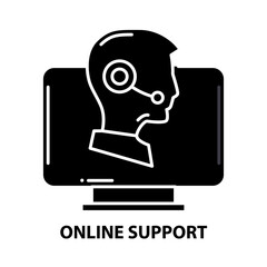 online support symbol icon, black vector sign with editable strokes, concept illustration