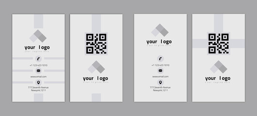 Naklejka premium Vertical business card print template. Personal business card. White and Grey colors. Simple design. Vector illustration.