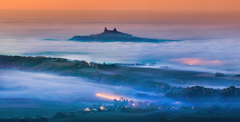 Amazing night view of Trosky in inversion from Kozakov hill