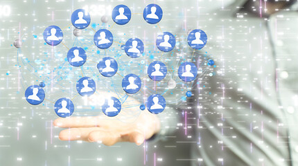 network holding in hand 3d connection data.