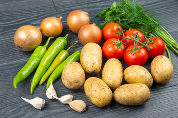 raw vegetables before cooking for frying and braising in a pan
