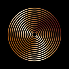 Abstract geometric shape made of metal rings on a black background.