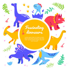 Fascinating dinosaurs - flat design style web banner