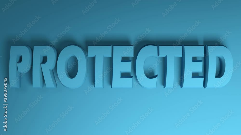 Aufkleber the blue write protected passing on blue background from right to left side, 3d rendering banner vid