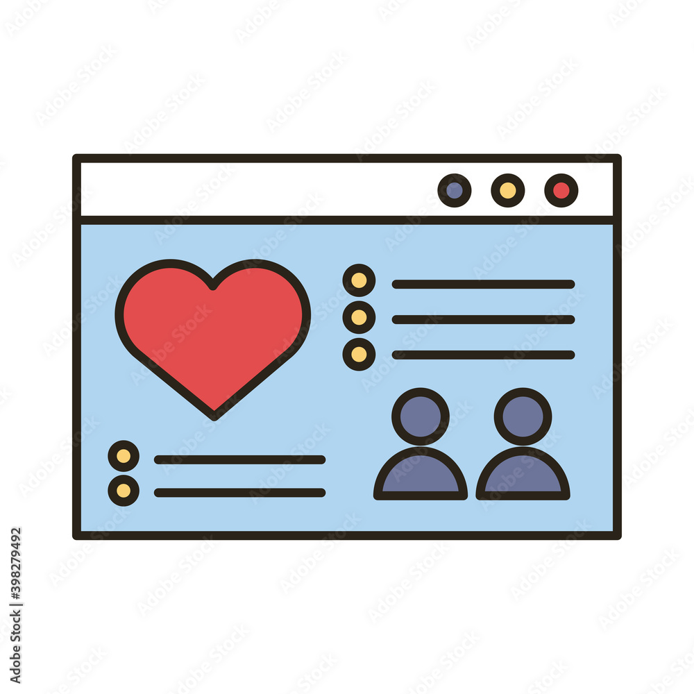 Aufkleber template webpage with heart line and fill style icon