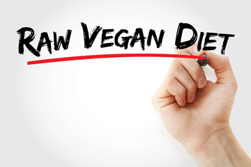 Raw vegan diet text with marker, concept background