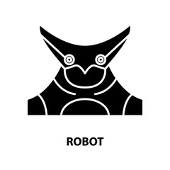 robot symbol icon, black vector sign with editable strokes, concept illustration