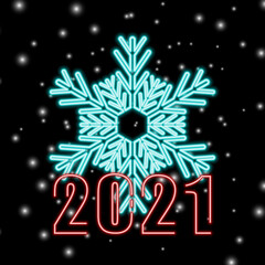2021. Snowflake blue neon icon. Simple thin line, outline vector of snowflake icons for ui and ux, website or mobile application