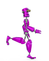 funny robot cartoon jogging in a white background side view