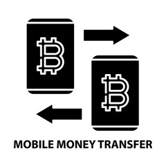 mobile money transfer icon, black vector sign with editable strokes, concept illustration