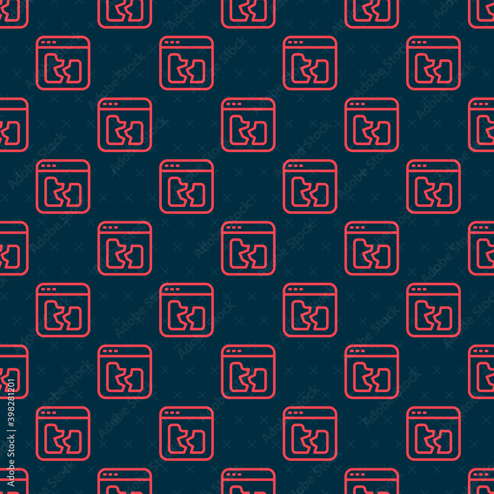 Poster red line broken file icon isolated seamless pattern on black background. vector.