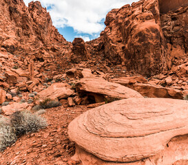 Sandstone Rock Formations With The Muddy Mountains, Valley of Fire State Park, Nevada, USA