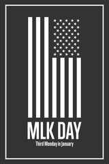 Martin Luther King Jr. Day. MLK. Third Monday in January. Holiday concept. Template for background, banner, card, poster with text inscription. Vector EPS10 illustration.
