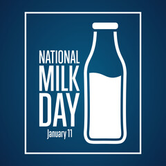 National Milk Day. January 11. Holiday concept. Template for background, banner, card, poster with text inscription. Vector EPS10 illustration.