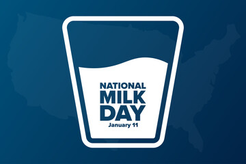 National Milk Day. January 11. Holiday concept. Template for background, banner, card, poster with text inscription. Vector EPS10 illustration.