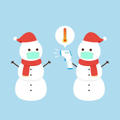 Snowman cartoon vector. Face mask. Electronic thermometer baby. Electronic thermometer vector.