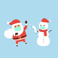 Electronic thermometer vector. Santa Claus cartoon vector. Santa and Snowman character design. Face mask.
