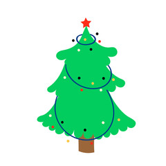 Cute decorated Christmas tree. Simple and stylish Scandinavian print.