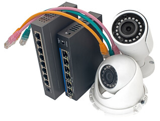 IP security cameras, LAN cables and routers