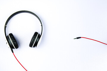top view of headphones on white background