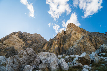 Beautiful rocky cliffs in the Dolomites, Italy. Famous destination for hiking and trekking.