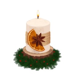 Christmas candle on a white background.