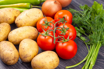 raw vegetables before cooking for frying and braising in a pan