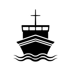 Ship icon. Black silhouette. Front view. Vector flat graphic illustration. The isolated object on a white background. Isolate.